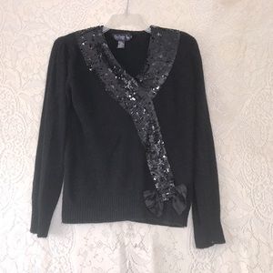 1980s Le Chois Vintage Black Sequin Pullover Cocktail Sweater  Silk Angora Blend